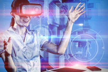 Kadın fitness arayüzü kompozit görüntü karşı sanal gerçeklik kulaklık kullanın