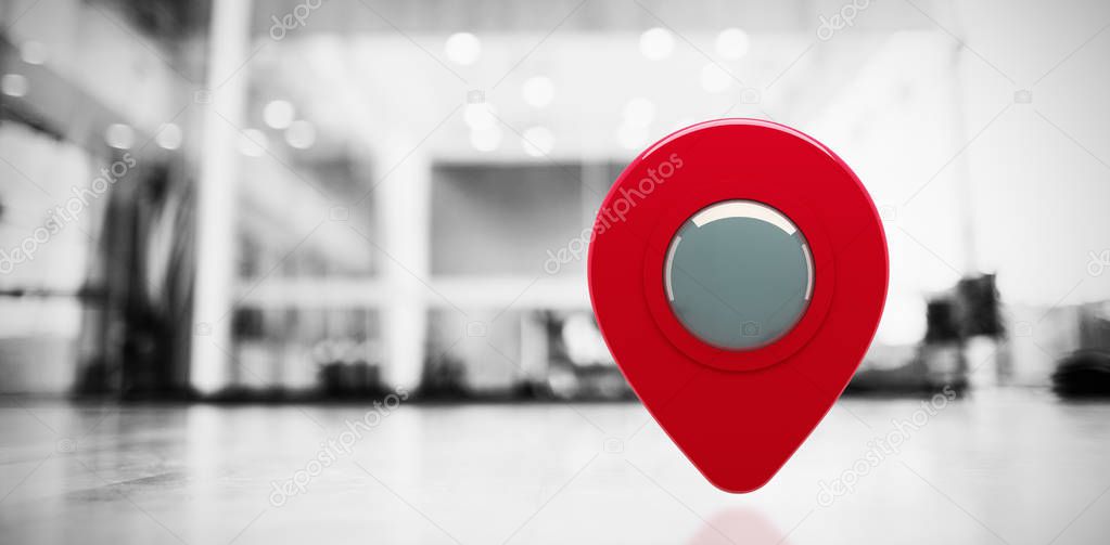 Close-up of map marker against an empty fitness studio