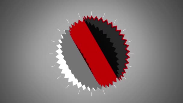 黒の鋸の円の形が赤いバンドと一緒に重ねて 灰色の背景に一つずつ消えるアニメーション — ストック動画