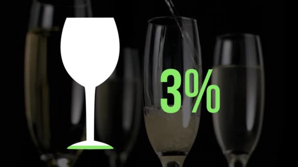 Animatie Van Lege Wijn Glas Symbool Toenemend Percentage Van Nul — Stockvideo