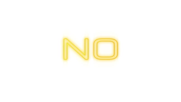 Animation du mot Non en néon jaune scintillant sur fond blanc 
