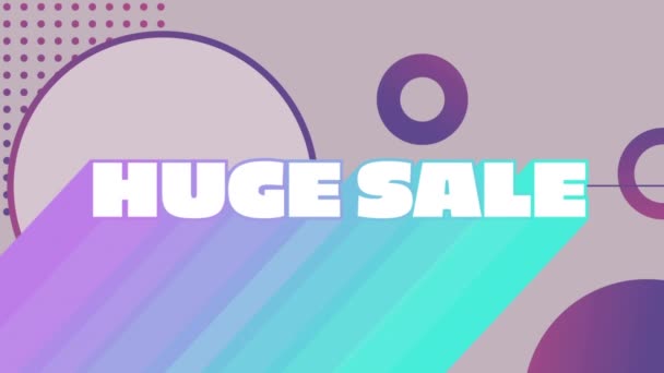 巨大销售 的动画 从左下角以白色字母显示 带有紫色的轨迹 以紫色圆圈和点为灰色背景 — 图库视频影像