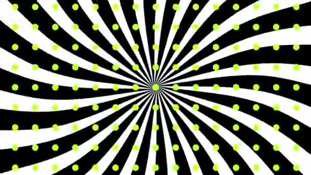 緑色の点を脈打つ黒い背景に対して白いストライプを回転させるアニメーション — ストック動画