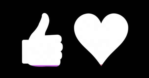 Animation Thumb Heart Shapes Filling Pink Purple Color Black Background — Stock Video