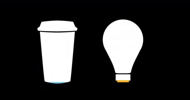 Animação Xícara Café Formas Lâmpada Enchendo Com Azul Amarelo Fundo — Vídeo de Stock