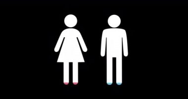 Siyah arka plan 4k üzerinde mavi ve pembe renk ile dolduran erkek ve kadın şekilleri animasyon