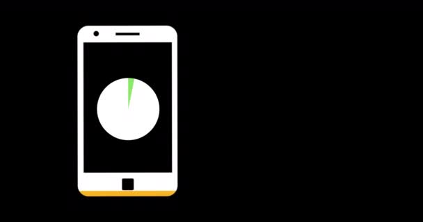 黒の背景4Kに黄色と緑で満たされたバウンススマートフォンの画面上の円グラフのアニメーション — ストック動画