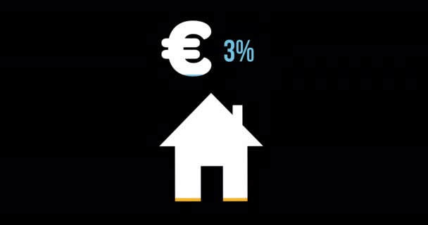 Анимация Формы Дома Символ Евро Процент Увеличивается Нуля Ста Заполнения — стоковое видео