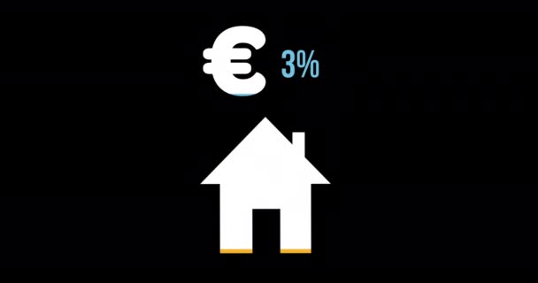 Animation Husets Form Eurosymbol Och Procentuell Ökning Från Noll Till — Stockvideo