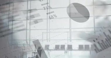 Arka planda finansal veri ve grafikler ile hızlı yürüyen insanların animasyon 4k