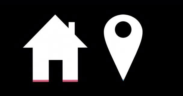 Animation House Location Pin Shapes Filling Blue Pink Black Background — Stock Video