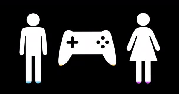 Animazione Forme Controller Maschili Femminili Gioco Che Riempiono Blu Giallo — Video Stock