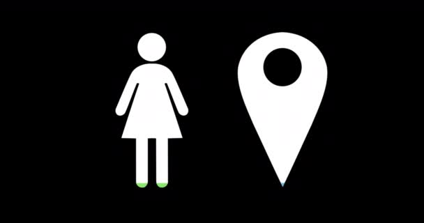 Animação Formas Pinos Femininos Localização Enchendo Azul Verde Fundo Preto — Vídeo de Stock