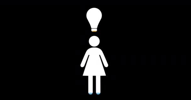 黒の背景4Kに青と黄色で満たされた女性と電球の形状のアニメーション — ストック動画
