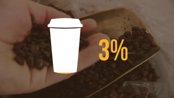 Animatie Van Koffie Kopje 100 Nummer Vullen Met Geel Persoon — Stockvideo