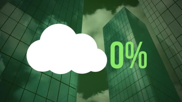 Animacja Kształtu Chmury Procent Wzrasta Zera Wypełnienie Zielone Drapaczami Chmur — Wideo stockowe