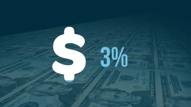 Animazione Del Simbolo Della Valuta Del Dollaro Usa Aumento Percentuale — Video Stock