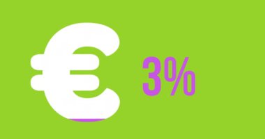Bir Euro sembolünün animasyonu ve sıfırdan yüz yüz dolgu ya da kireç yeşili bir arka plan 4k pembe artan