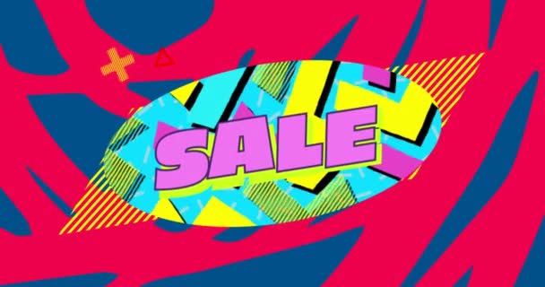 Animation Word Sale Pink Letters Blue Oval Yellow Pink Shapes — Stock Video