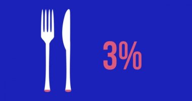 Bir bıçak ve çatal şekli animasyon ve yüzde sıfırdan yüz yüz koyu mavi arka plan 4k pembe dolgu artan