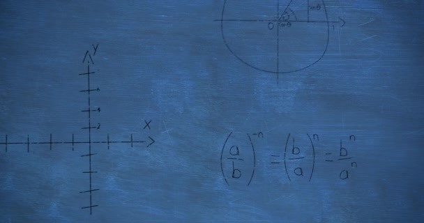 Animation Handwritten Mathematical Calculations Black Floating Chalkboard Background — Stock Video