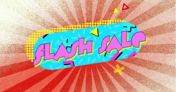 Animacja Słów Flash Sale Napisane Różowe Litery Niebieskim Kształcie Kapsułki — Wideo stockowe
