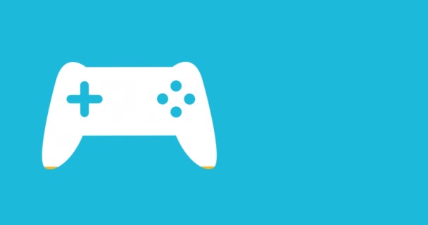 青い背景4Kに黄色で塗りつぶすゲームパッド形状のアニメーション — ストック動画