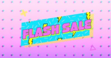 4k noktalı pembe bir arka plan üzerinde şimşek yanıp söner hareketli grafik ile mavi bir afiş üzerinde pembe harflerle kelime Flash Sale animasyon