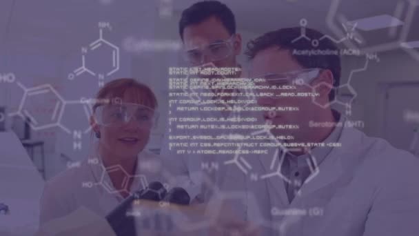 Animation Head Shoulders Front View Three Scientists Wearing Safety Glasses — Αρχείο Βίντεο