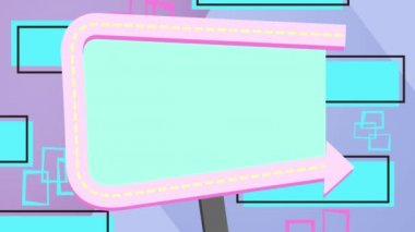 Soluk mor ve leylak arka planda görünen, pembe bir ok çerçeveleme ile boş mavi dikdörtgenler ve daha büyük bir yeşil dikdörtgen animasyon