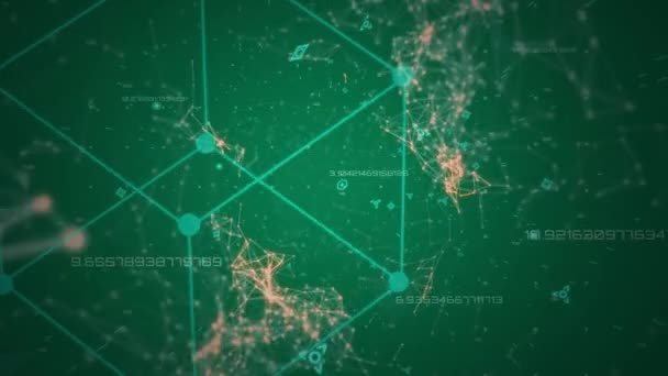 Animation Zooming Out While Cube Diagram Light Green Lines Dots — Stock Video