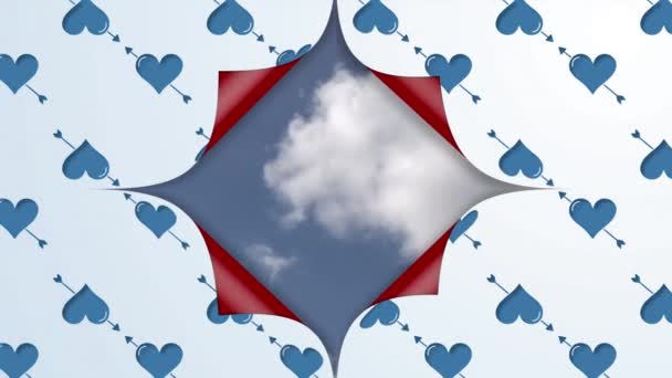 Animation Blue Heart Arrow Pattern Wallpaper Opening Center Reveal Red — стоковое видео