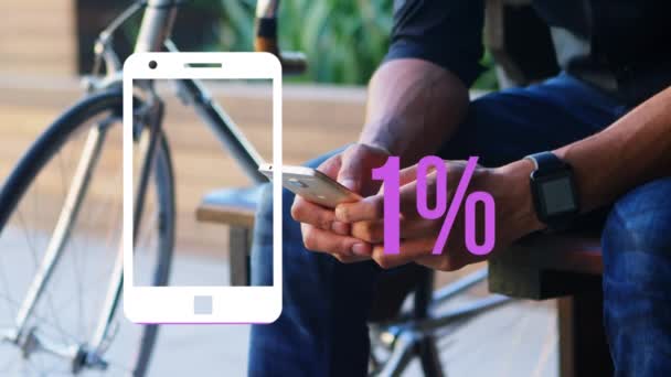 Animação Ícone Smartphone Números Percentuais Crescentes Preenchendo Com Rosa Atingindo — Vídeo de Stock