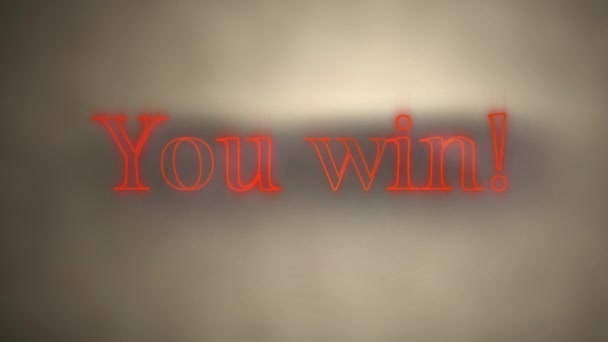 Animación Las Palabras You Win Efecto Neón Rojo Parpadeante Sobre — Vídeos de Stock