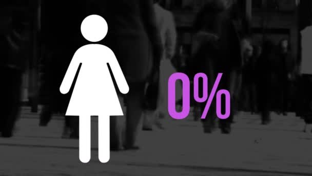 Animation Der Weiblichen Ikone Und Erhöhung Des Prozentsatzes Von Null — Stockvideo