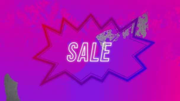 Animation Word Sale White Outline Letters Appearing Angular Red Purple — Stock Video