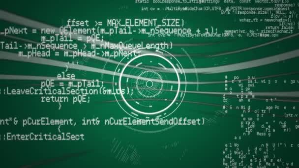 校准旋转环的动画漂浮在绿色屏幕上 白色计算机编码和数据移动 — 图库视频影像