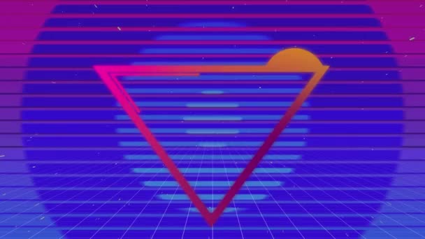 Animation Pink Yellow Triangle Palms Trees Sun Top While Colorful — Stock Video