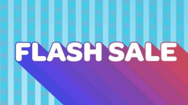 Flash Sale kelimelerinin sağ alttan beyaz harflerle, yanıp sönen mavi çizgili arka plana karşı mor dan pembeye doğru izleriyle görünen animasyonu