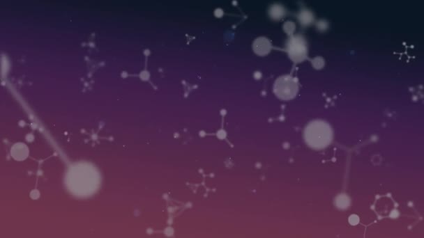 浮动白色分子结构和白色光环的动画 由发光细胞制成的Dna链所取代 背景深紫色 — 图库视频影像