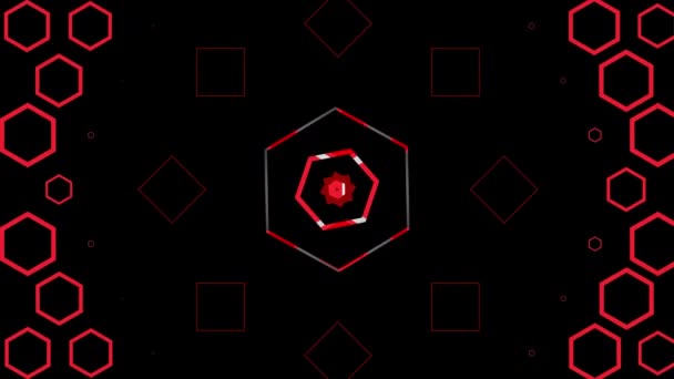 Animación Caleidoscopio Hexágonos Rojos Líneas Moviéndose Hacia Exterior Sobre Fondo — Vídeos de Stock