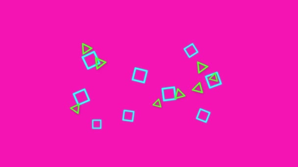 분홍색 배경의 왼쪽에 나타나는 파란색 사각형과 삼각형 윤곽선 애니메이션이 가운데에 — 비디오