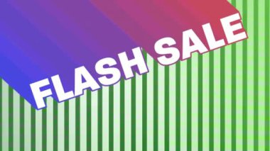 Hareketli parlak yeşil ızgara arka planda görünen mor ve pembe yollar ile beyaz kelime Flash Sale animasyon