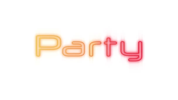白い背景に黄色と赤のネオン文字がちらつくパーティーという言葉のアニメーション — ストック動画