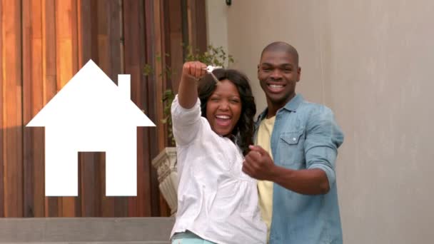 Анімація Щасливої Молодої Афро Американської Пари Яка Стоїть Всередині Будинку — стокове відео