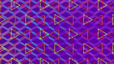 Sarı ve kırmızı üçgenler ve maviden mora değişen elmas şekilli yansıtıcı örgü ile mor bir arka plan tornalama animasyonu