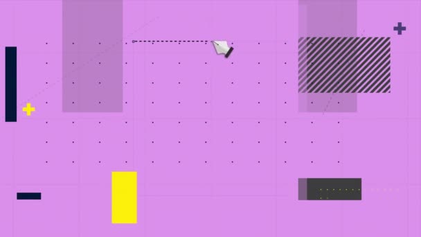 动画计算机软件笔工具绘图线和光标删除灰色 内衬和黄色矩形之间的粉红色网格背景的截面 然后替换它 — 图库视频影像