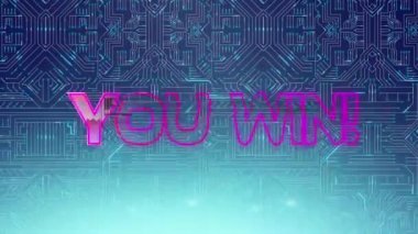 Kazandığınız kelimelerin animasyonu! mavi parlayan ışık izleri ile bir devre kartı hareketli bir arka plan görünümünde kırmızı ve mavi parlayan anahat üçgen ile görünen pembe ve metalik parlayan gümüş renkli