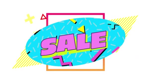 Animation Word Sale Pink Letters Blue Oval Moving Graphic Elements — Stock Video