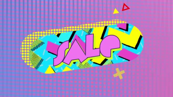 移動要素を持つ青いカプセル形状のピンクの文字で販売という言葉のアニメーション — ストック動画